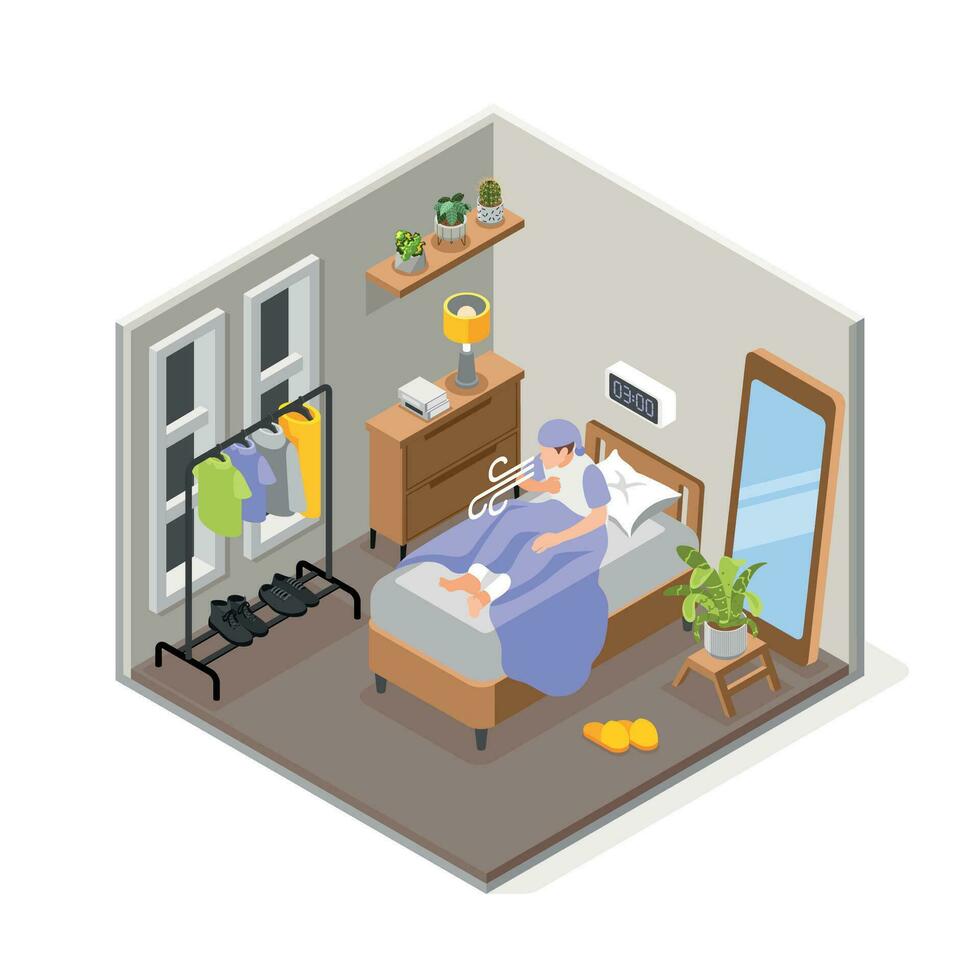 Asthma Coughing Home Composition vector