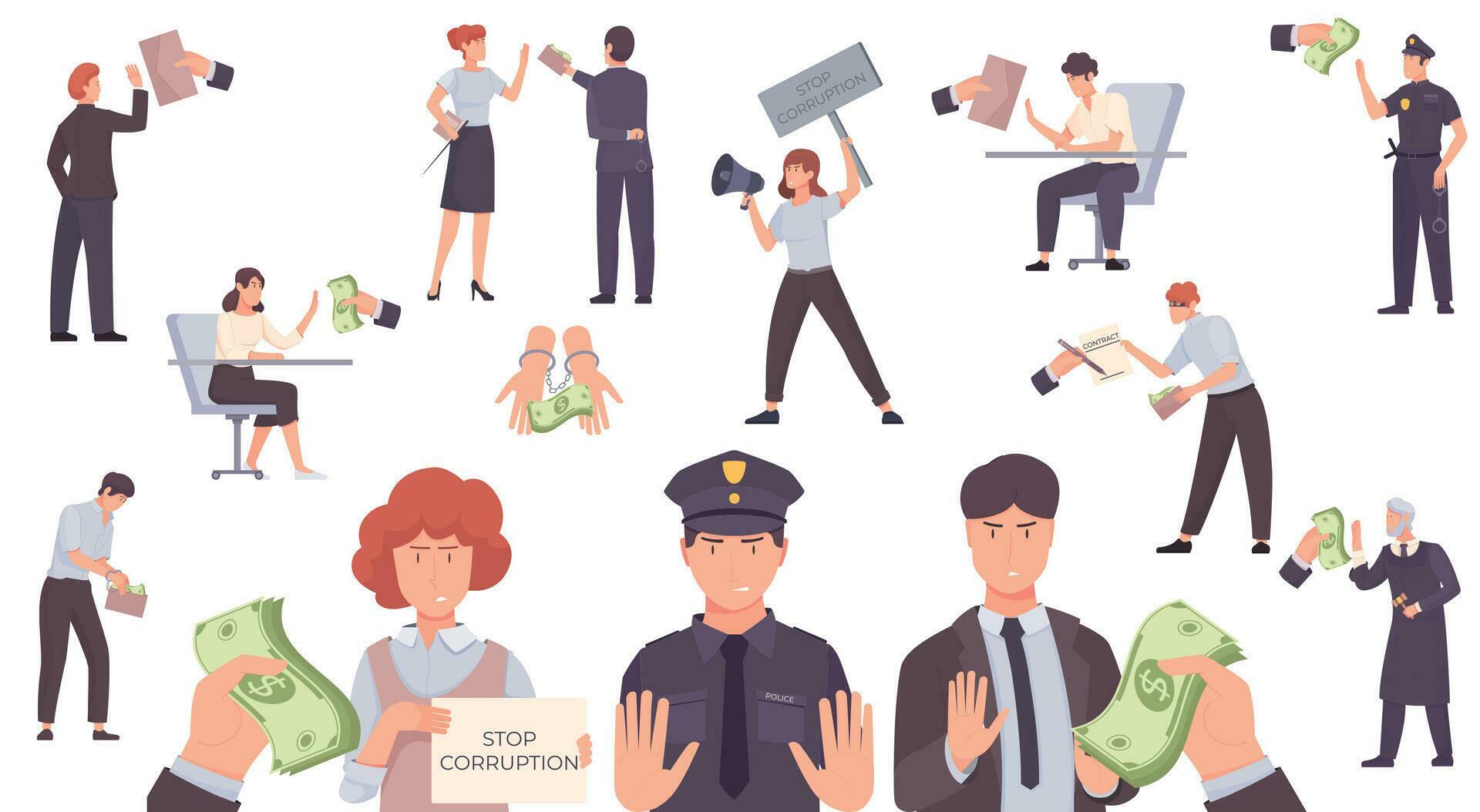 Stop Corruption Flat Set 25804463 Vector Art at Vecteezy