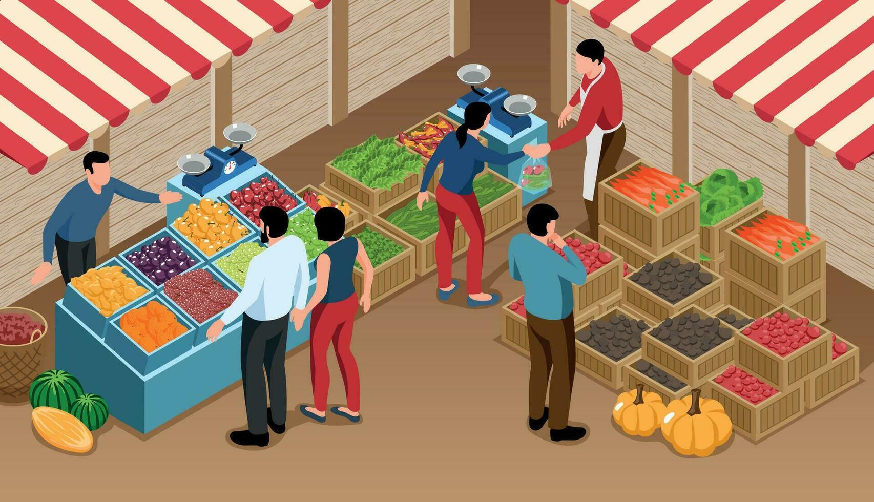 local granja mercado isométrica ilustración vector