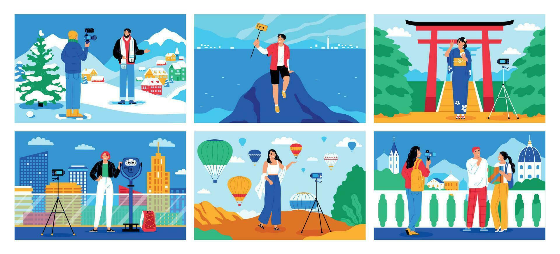 Travel Blogger Color Set vector