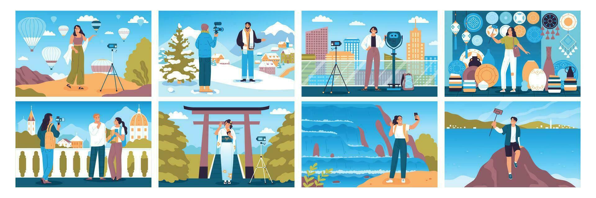 Travel Blogger Compositions Set vector