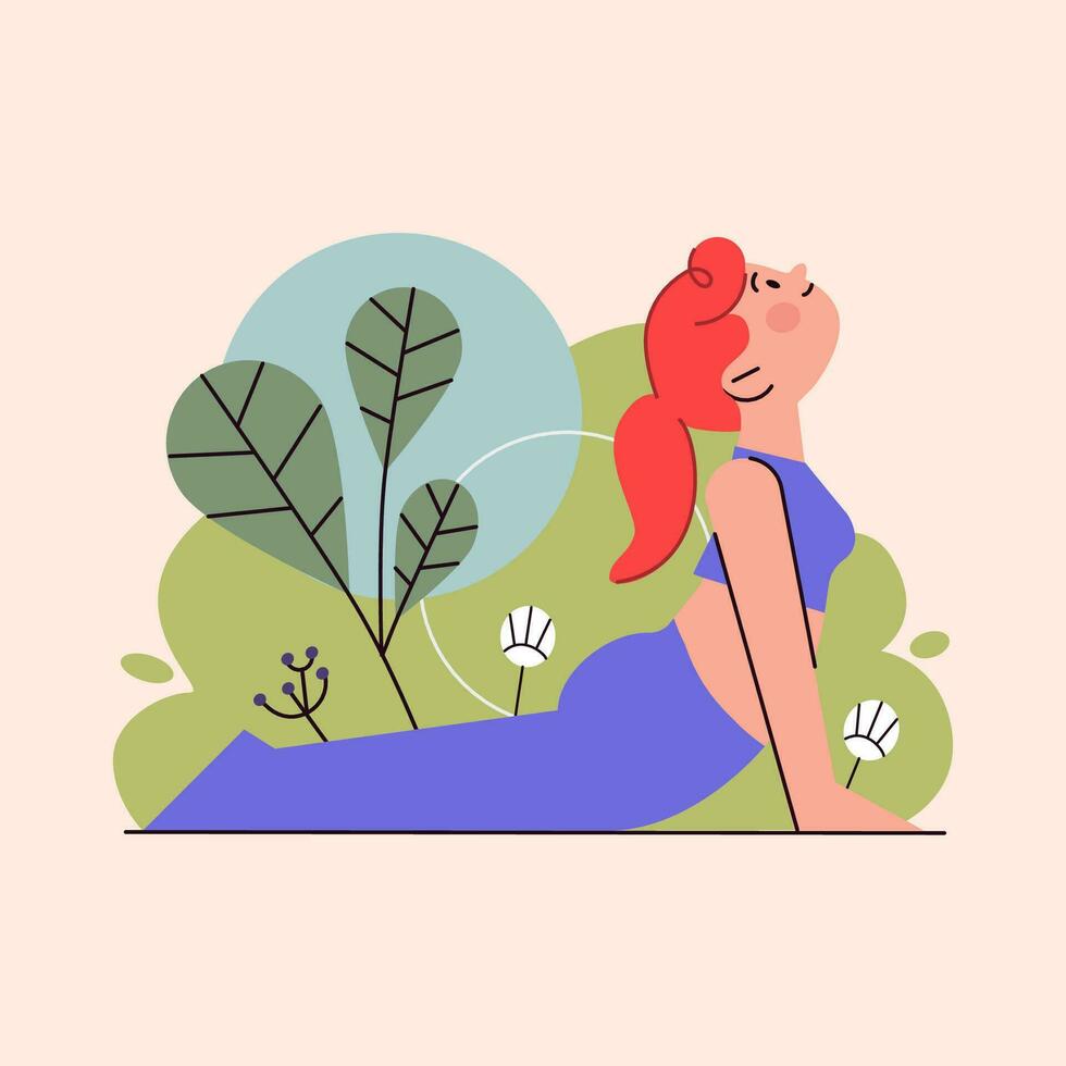 ilustración de un mujer meditando en naturaleza para el salud de su mente vector