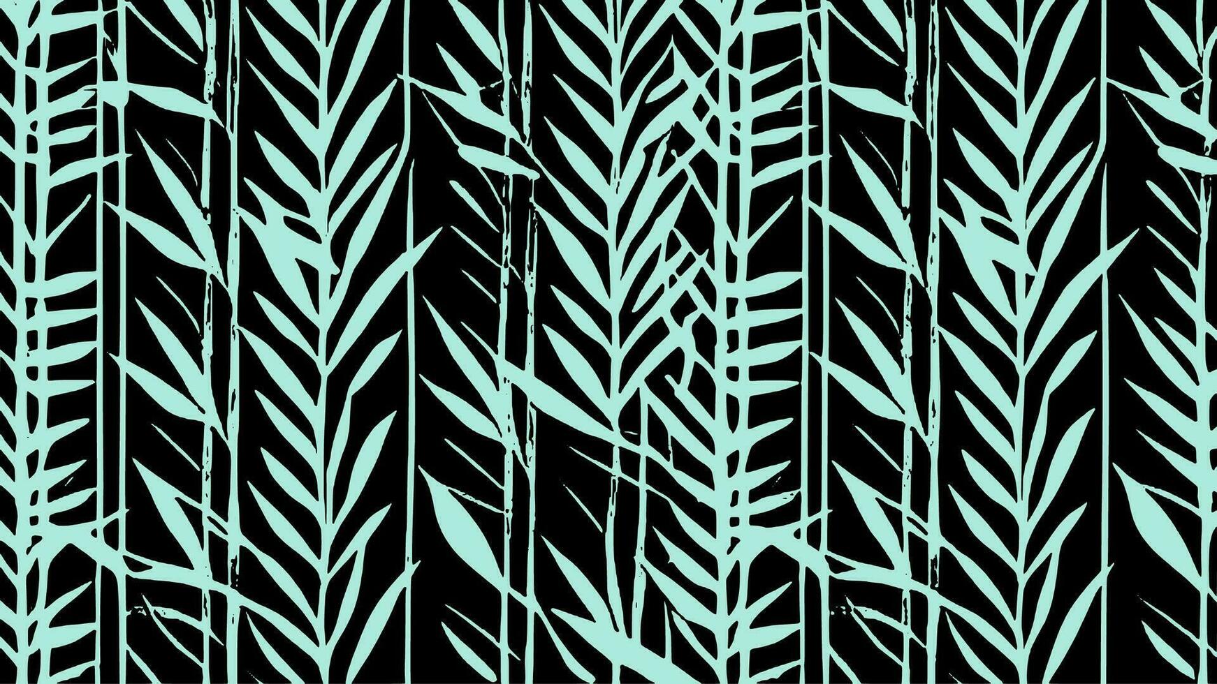 Green bamboo leaves interspersed with black background vector