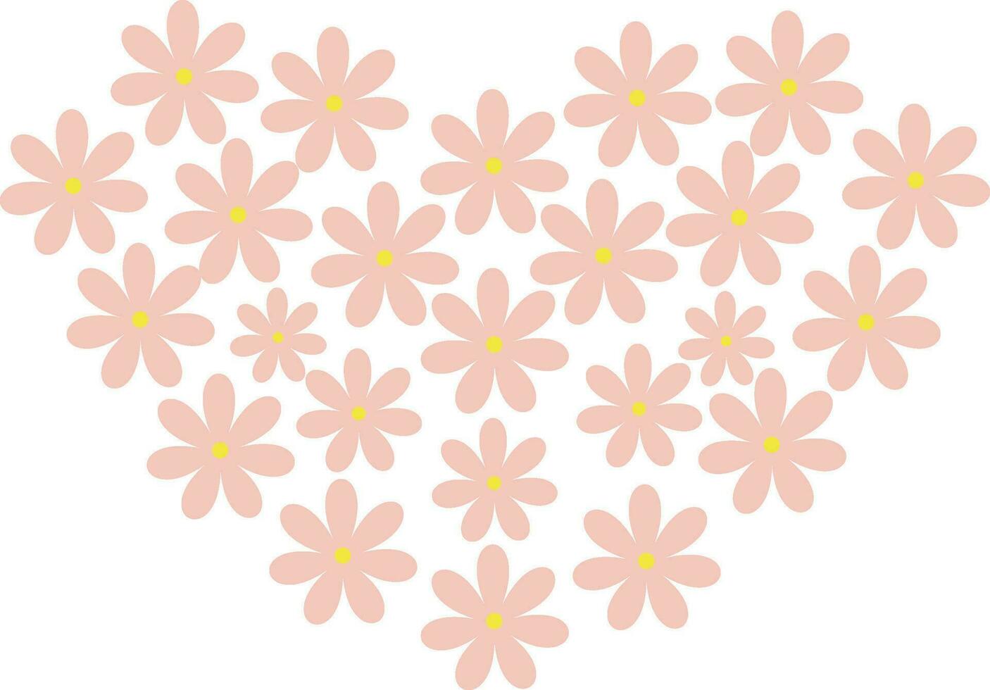 Pink flowers with yellow stamens arranged in a heart shape vector