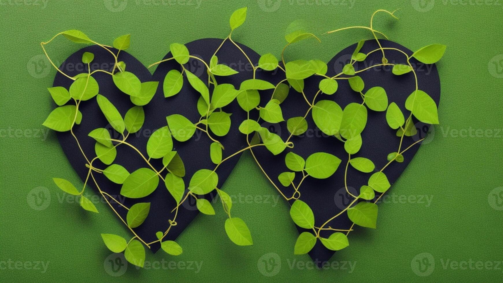 Vines entwined into love, green background, environmental protection concept, photo