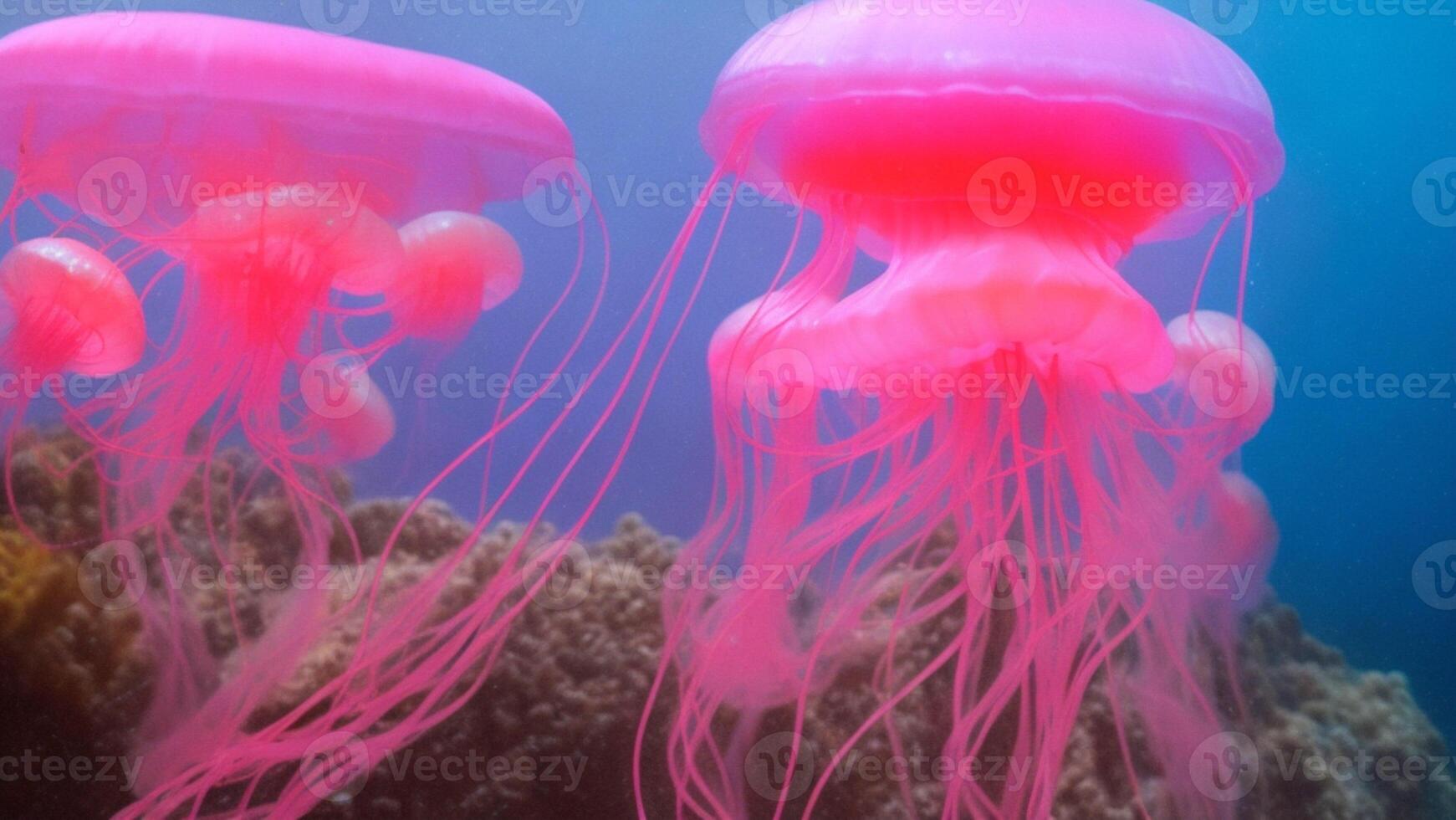 Luminous pink jellyfish of the deep sea, clear water photo
