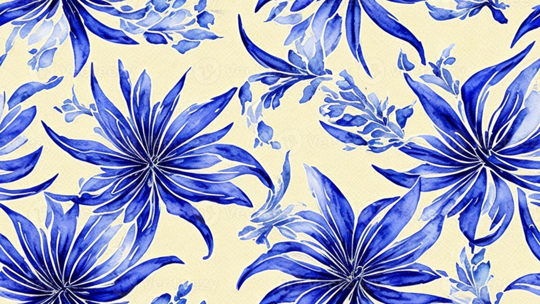 watercolor beautiful blue Agapanthus flower, tile seamless repeating pattern photo