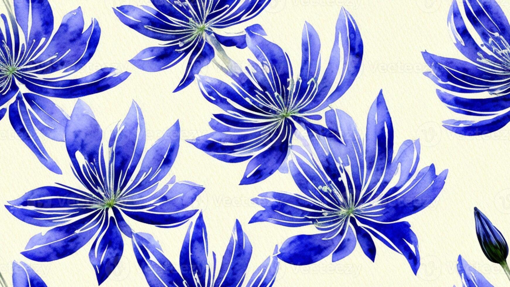 watercolor beautiful blue Agapanthus flower, tile seamless repeating pattern photo
