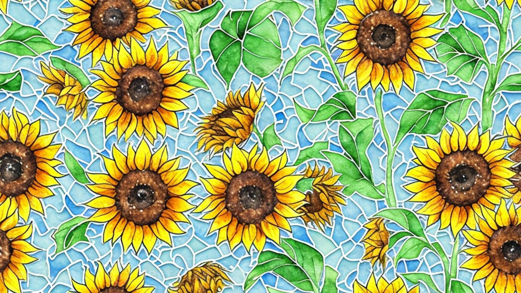 watercolor beautiful Sunflower, tile seamless repeating pattern photo