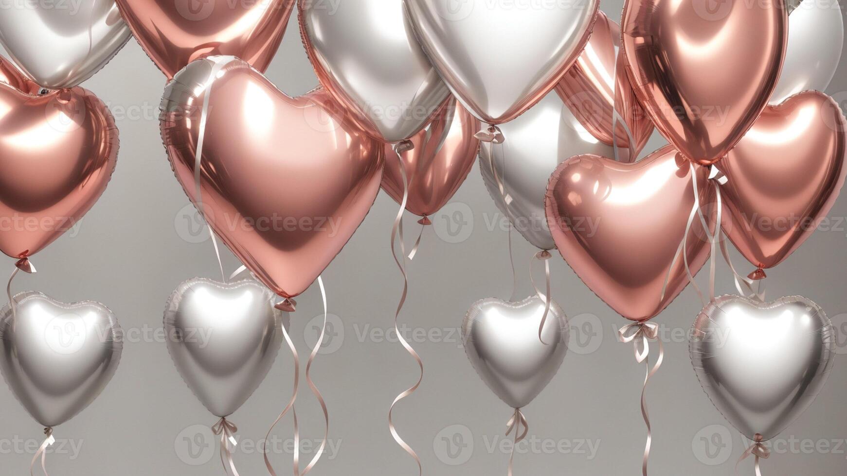 Heart shaped Rose gold silver balloons and dark background events wedding love photo