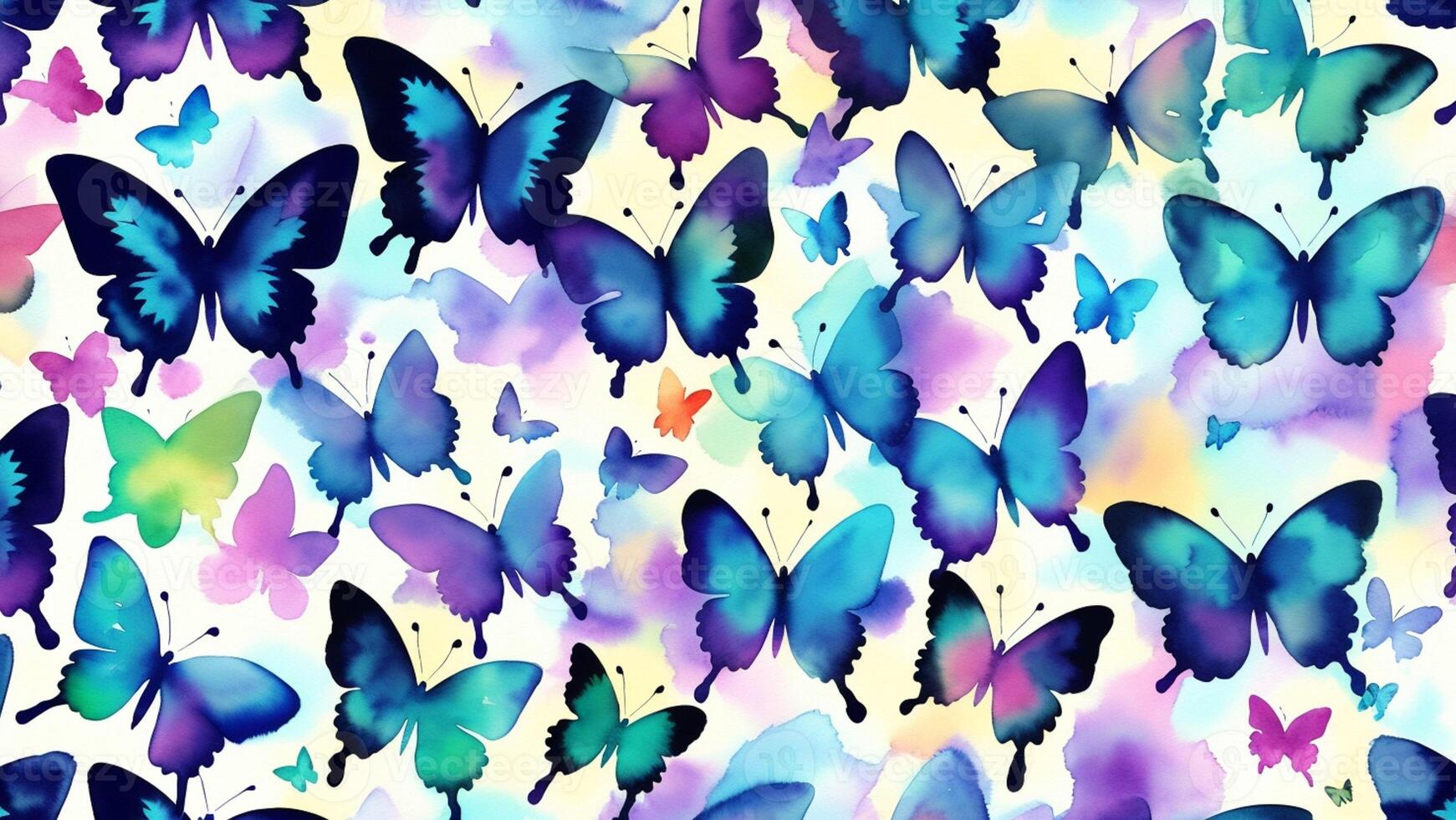 watercolor beautiful Aurora Butterflies, tile seamless repeating pattern photo