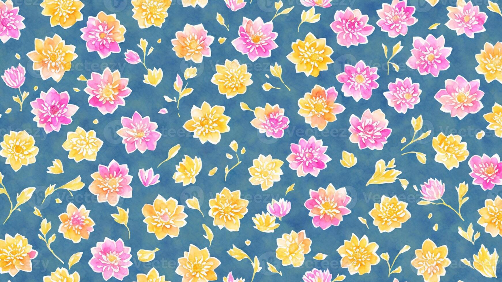 watercolor Beauty yellow pink Chrysanthemum flower, tile seamless repeating pattern photo