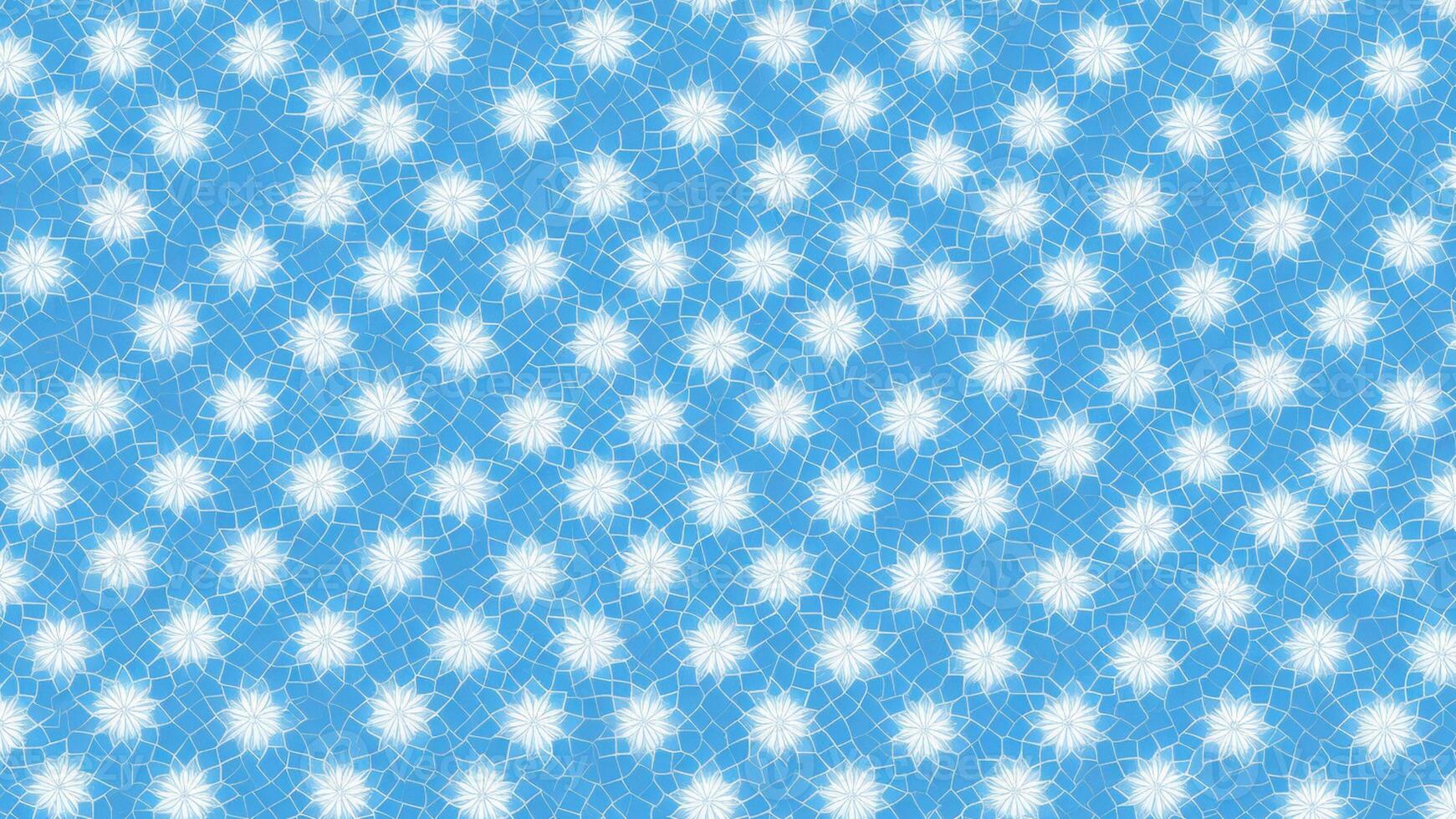 watercolor White flowers with blue mosaic background, tile seamless repeating pattern photo