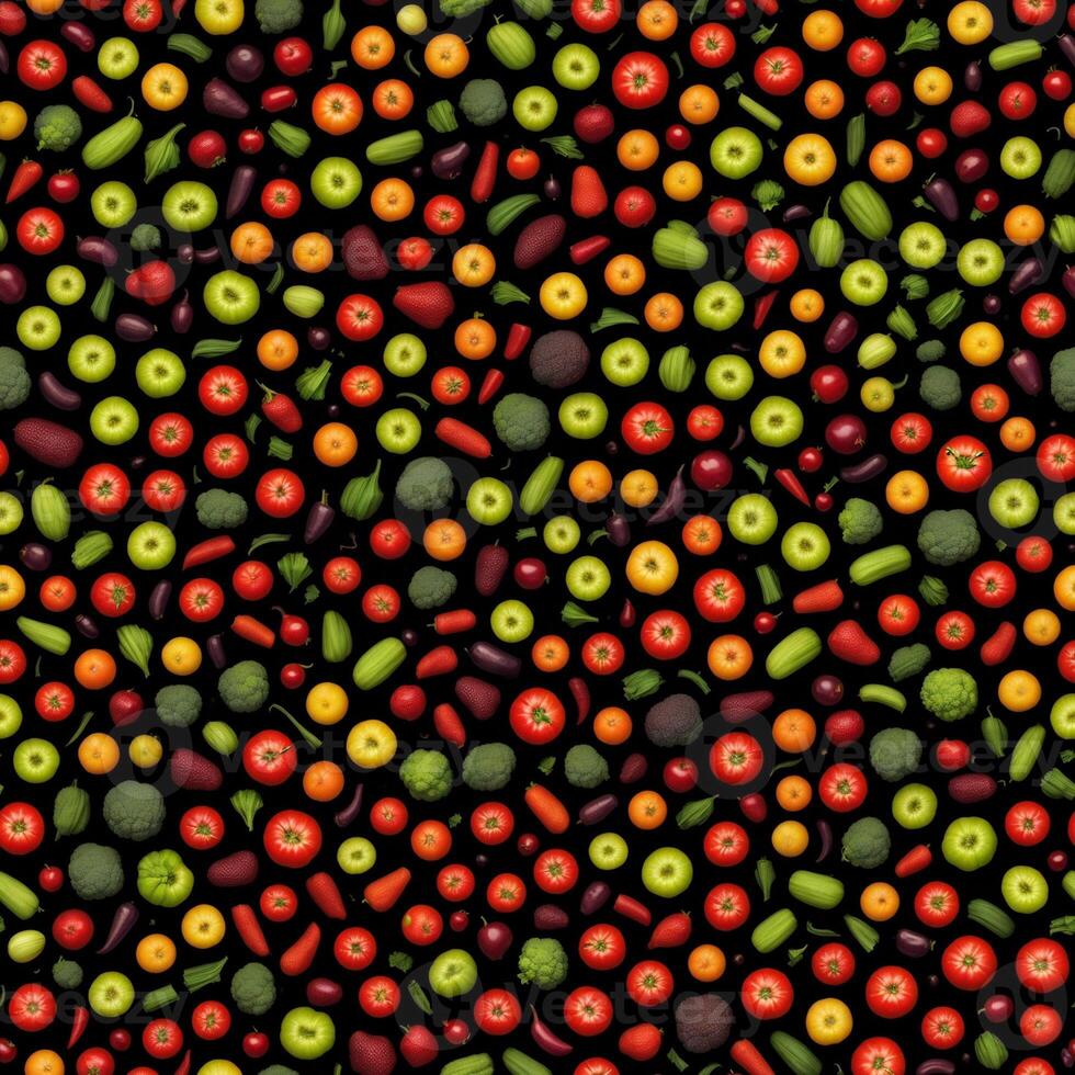 Colorful small fruits and vegetables tile seamless repeating pattern photo