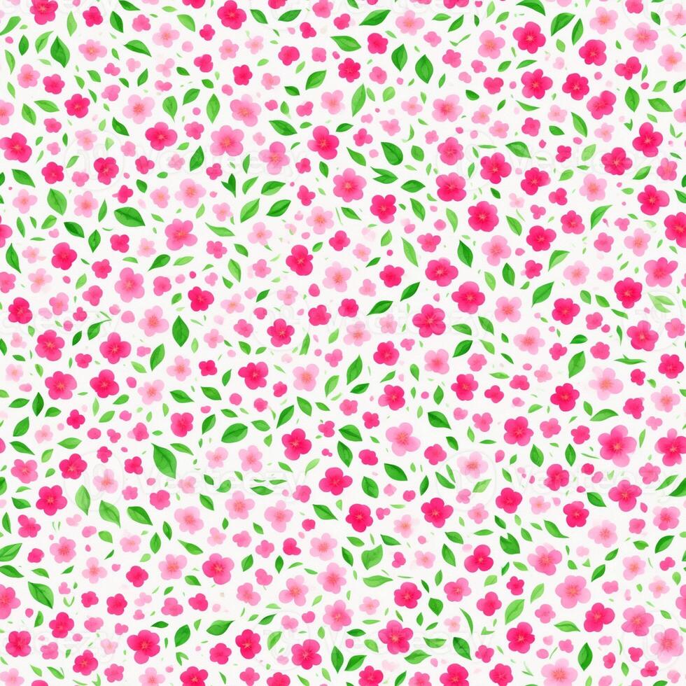 watercolor beautiful pink cherry flower, tile seamless repeating pattern photo