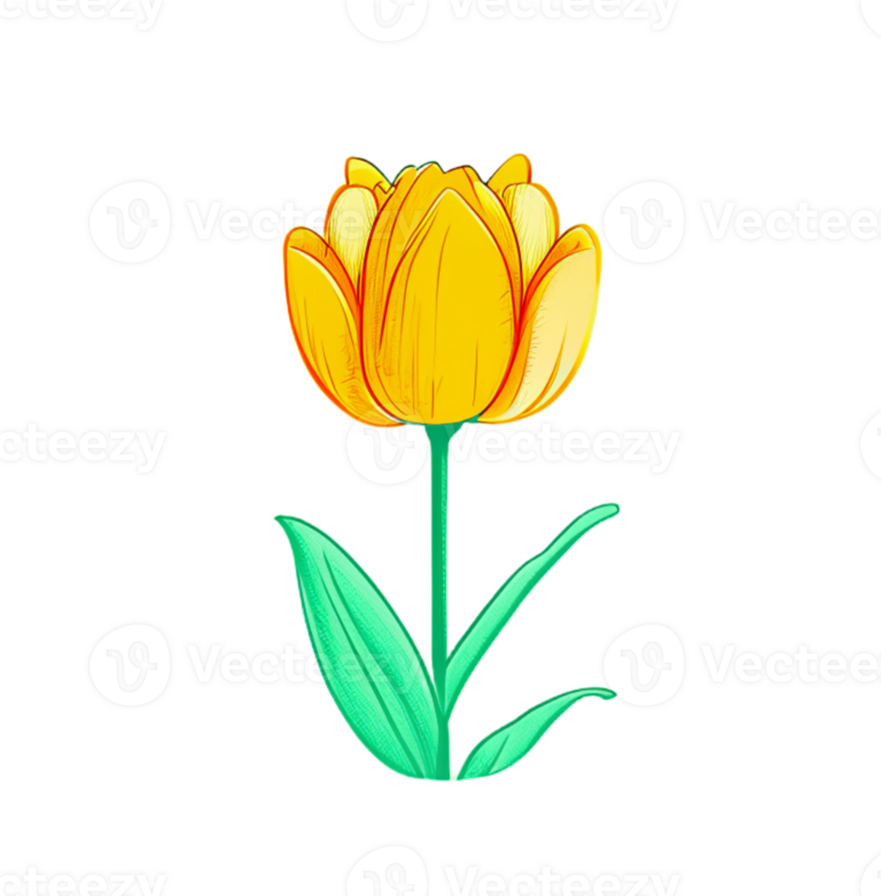 Hand drawn yellow tulip flowers pattern icon transparent background png