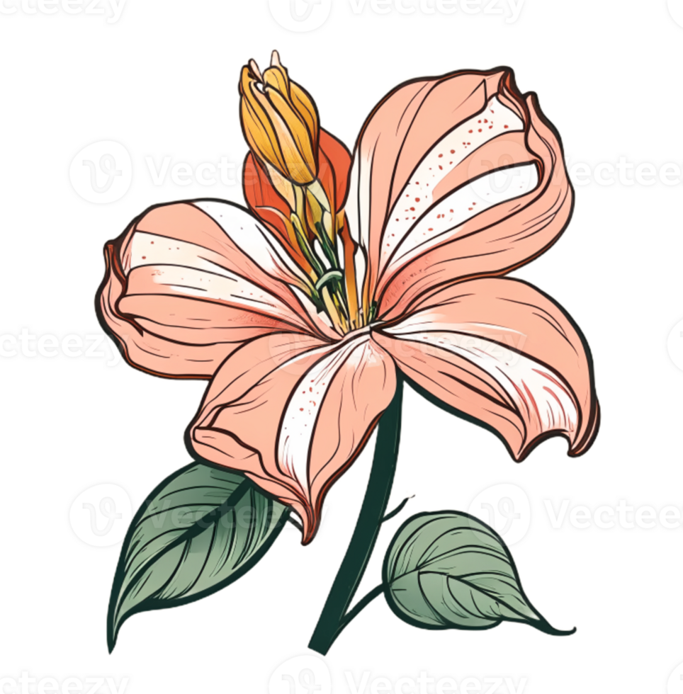Hand drawn pink lily flower pattern icon transparent background png