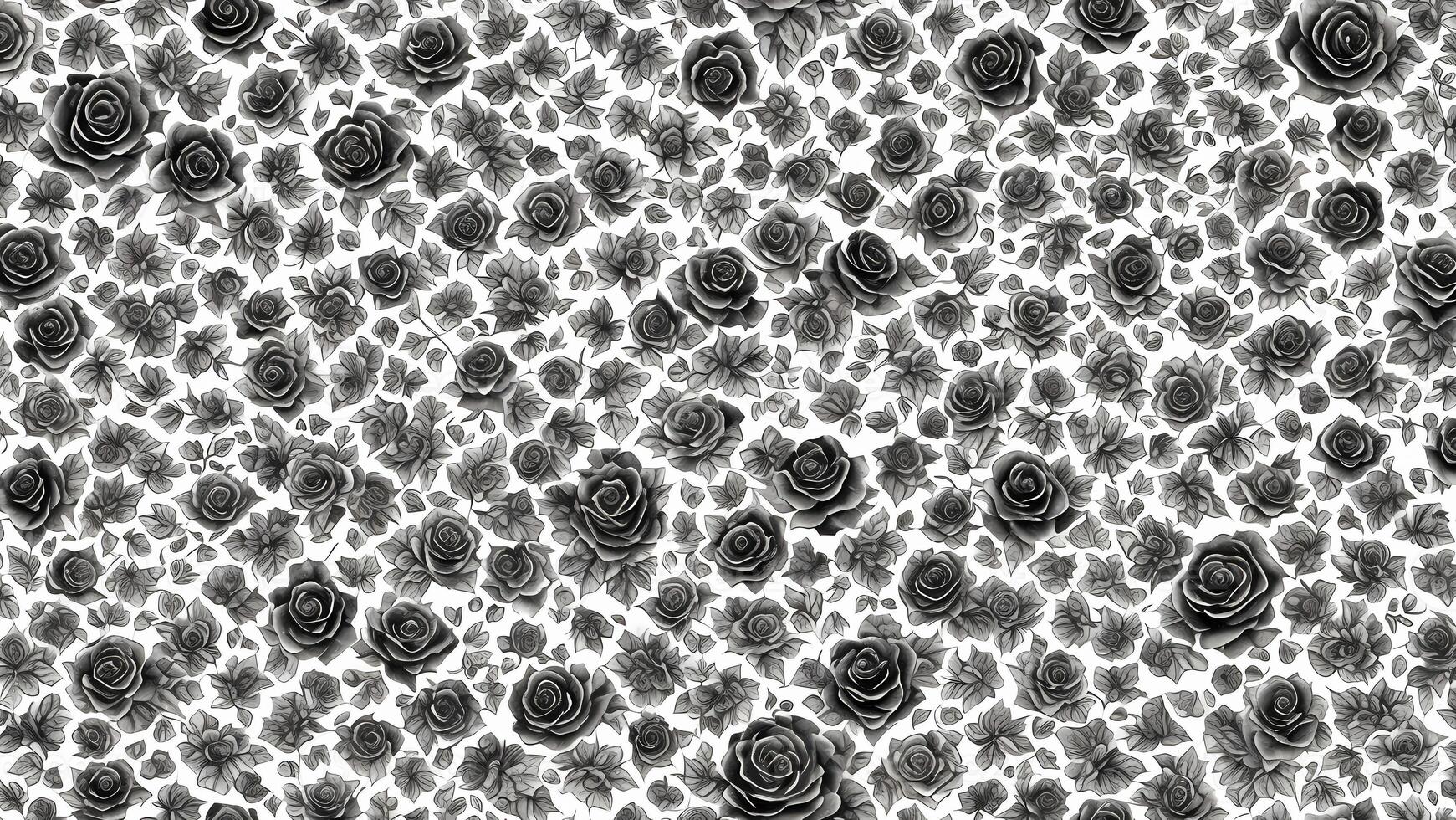 watercolor black rose flower white background tile seamless repeating pattern photo