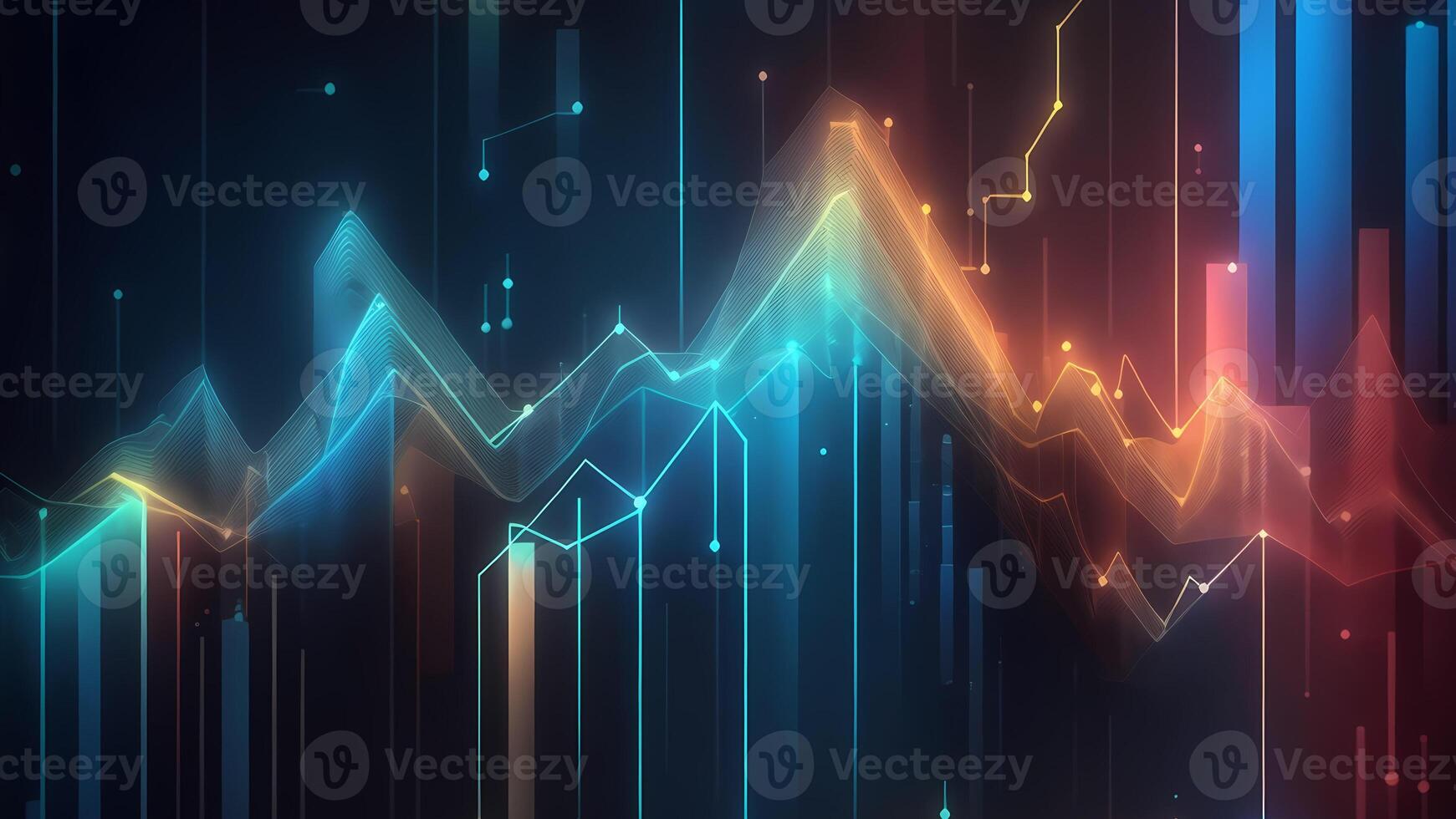 Business High Brightness Long Bar Graph Curve Graph Data Black Background Futuristic photo