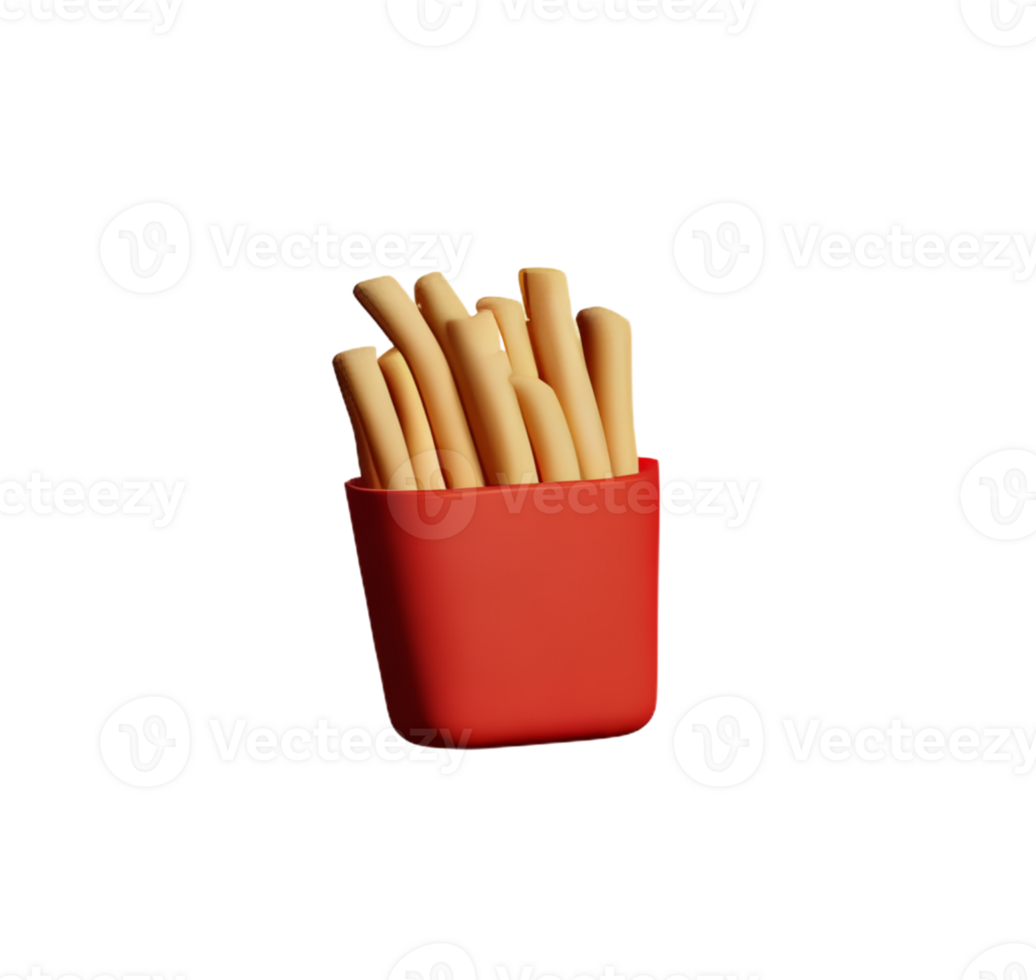 french fries potatoes red carton fast food fried long strips high calorie 3D icon png