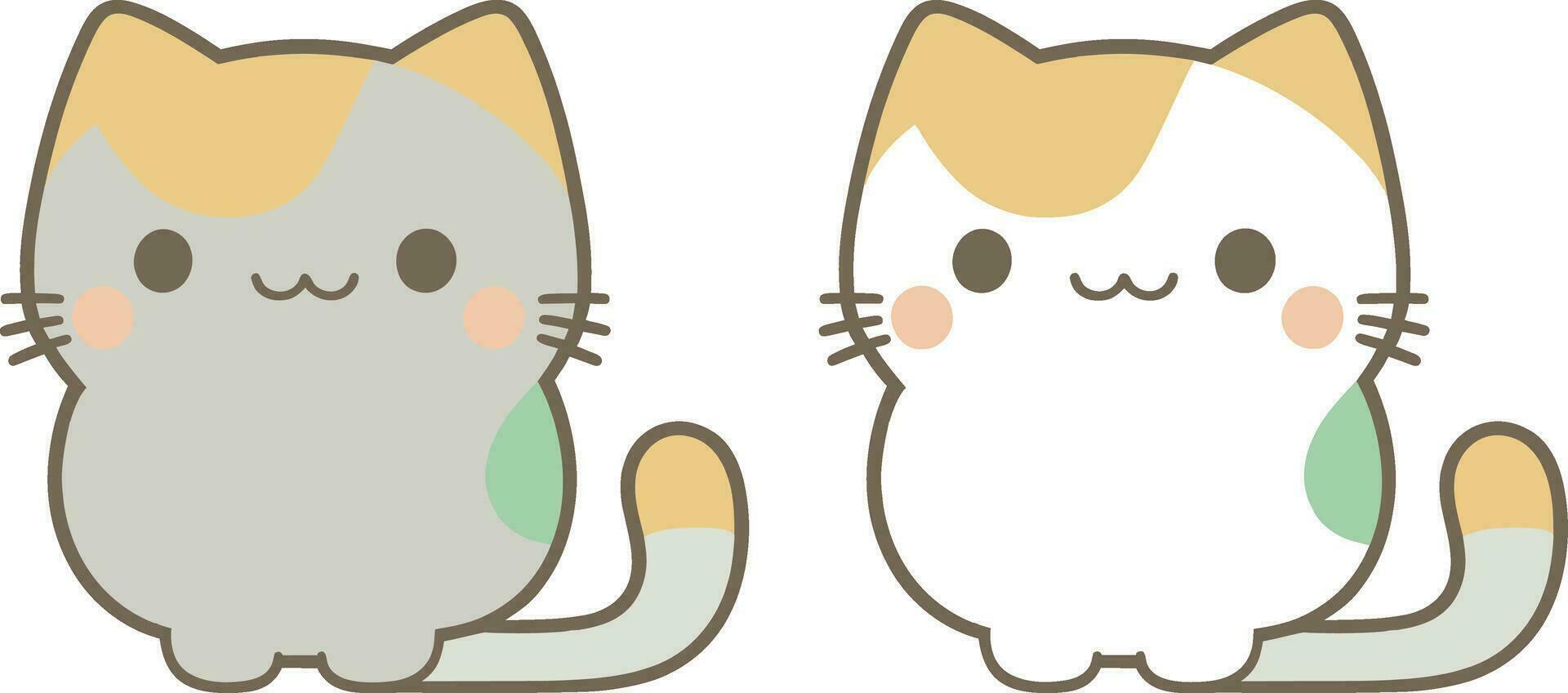 Kawaii cat flat Icon vector. Cute cat-flat illustration. Cute Kawaii cat flat illustration, Art, Icons, and Graphics. vector
