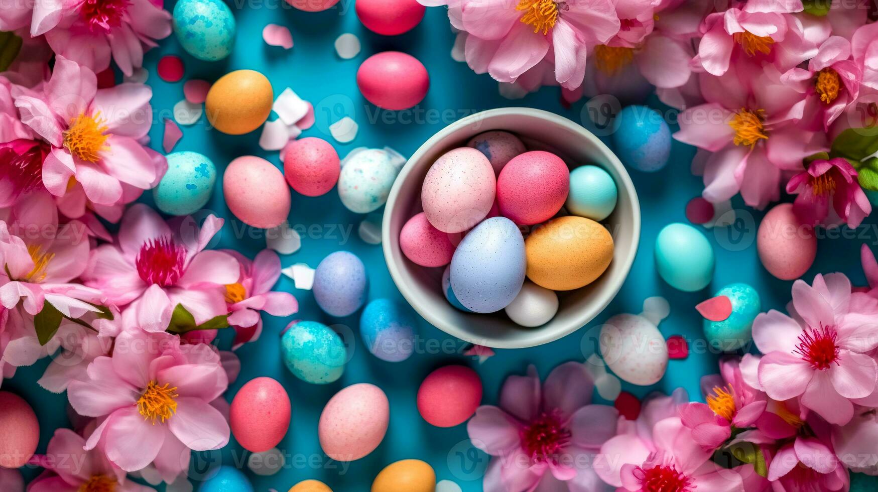 Pascua de Resurrección huevos teñido en diferente colores, celebracion de religioso vacaciones, hecho con generativo ai foto