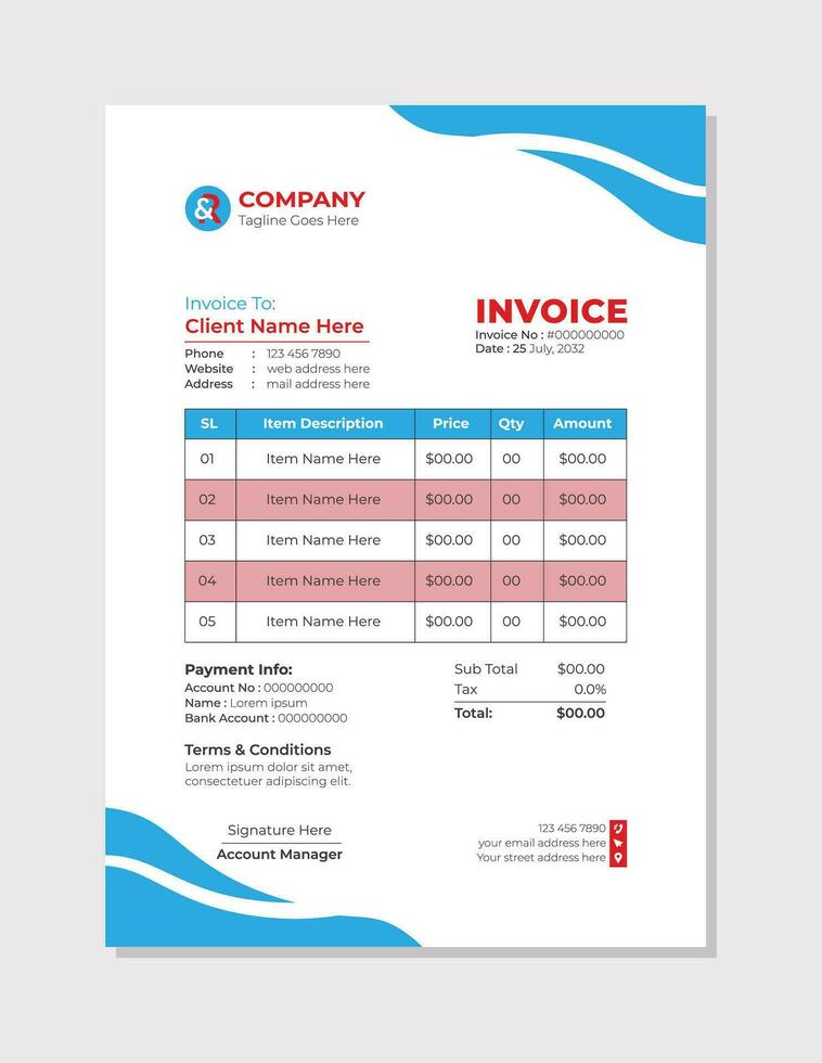 Modern invoice template in blue color vector