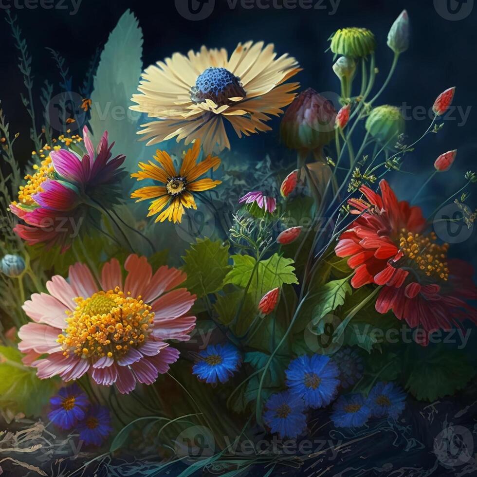 summer bright colorful flowers in a watercolor style. photo