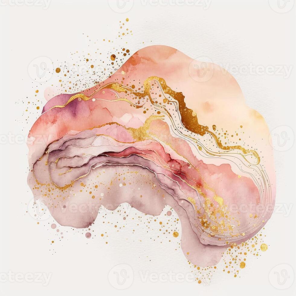 watercolor stains, splashes, blots, waves in soft pink with gold veins. photo