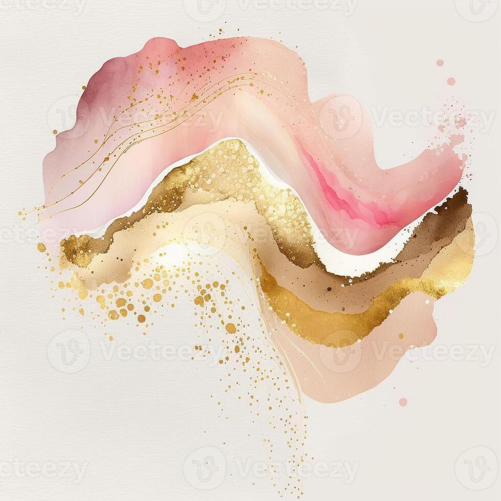 watercolor stains, splashes, blots, waves in soft pink with gold veins. photo