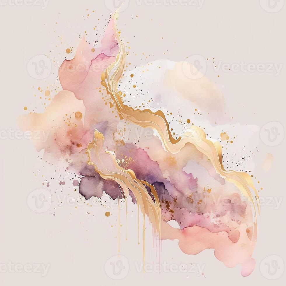 watercolor stains, splashes, blots, waves in soft pink with gold veins. photo