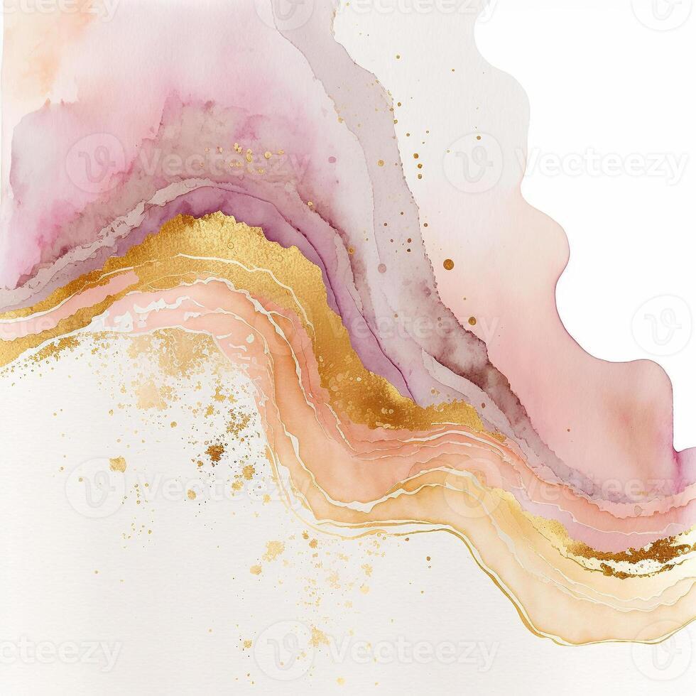 watercolor stains, splashes, blots, waves in soft pink with gold veins. photo