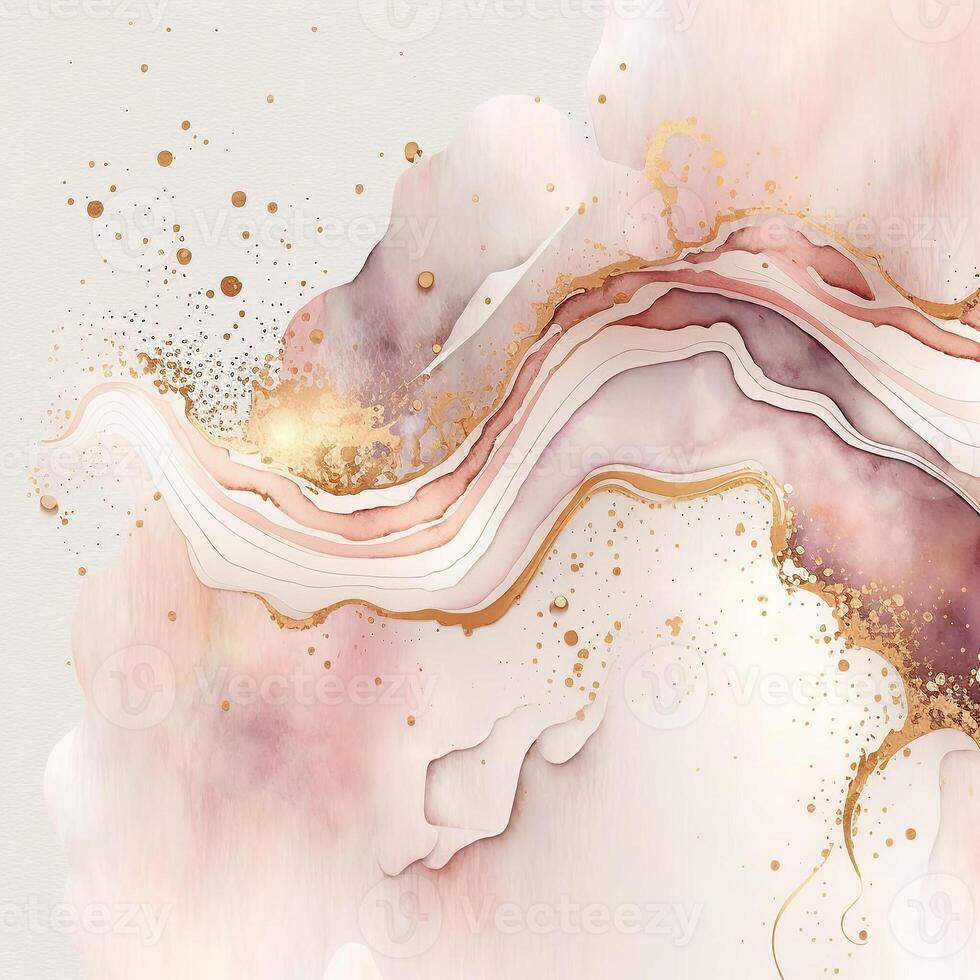 watercolor stains, splashes, blots, waves in soft pink with gold veins. photo