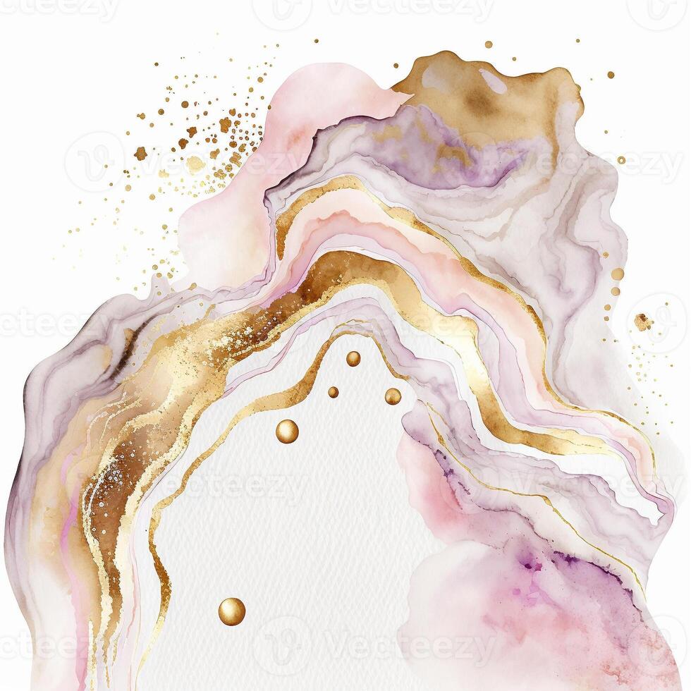 watercolor stains, splashes, blots, waves in soft pink with gold veins. photo