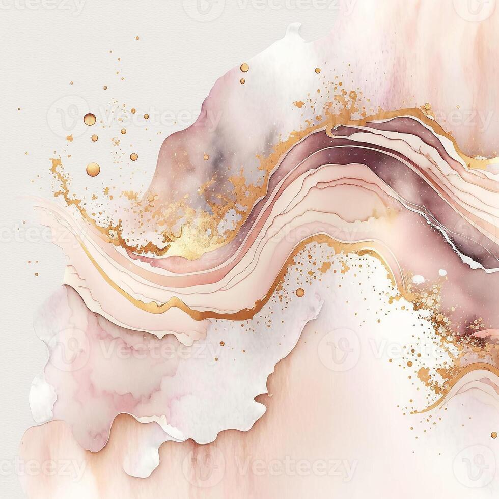 watercolor stains, splashes, blots, waves in soft pink with gold veins. photo