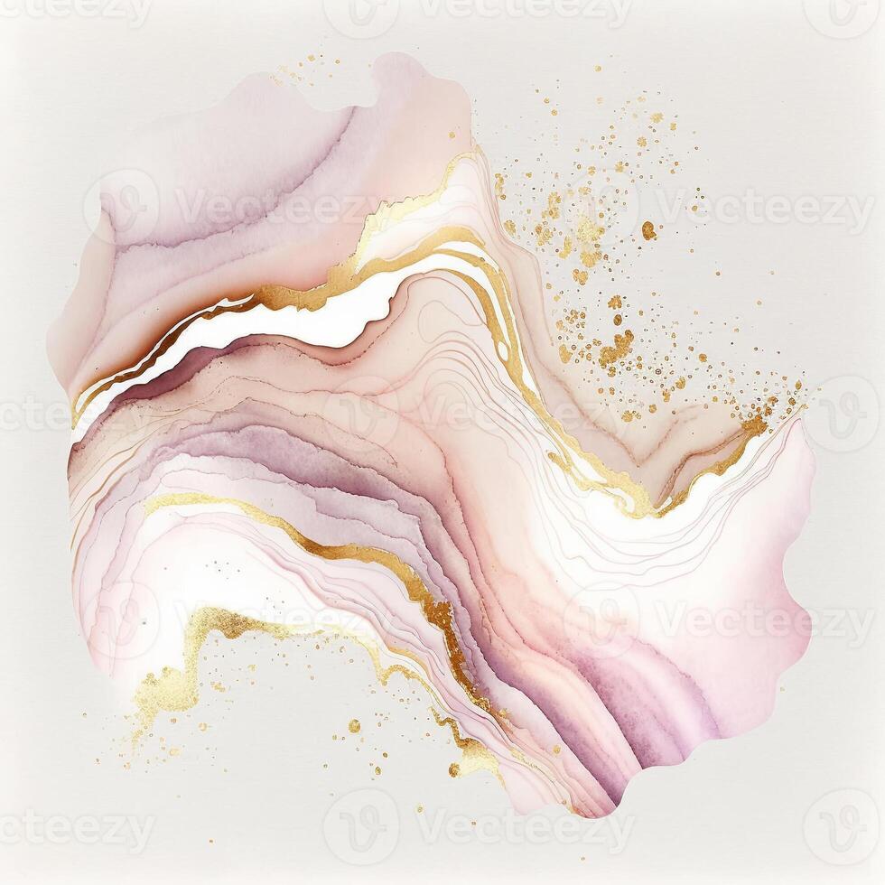 watercolor stains, splashes, blots, waves in soft pink with gold veins. photo