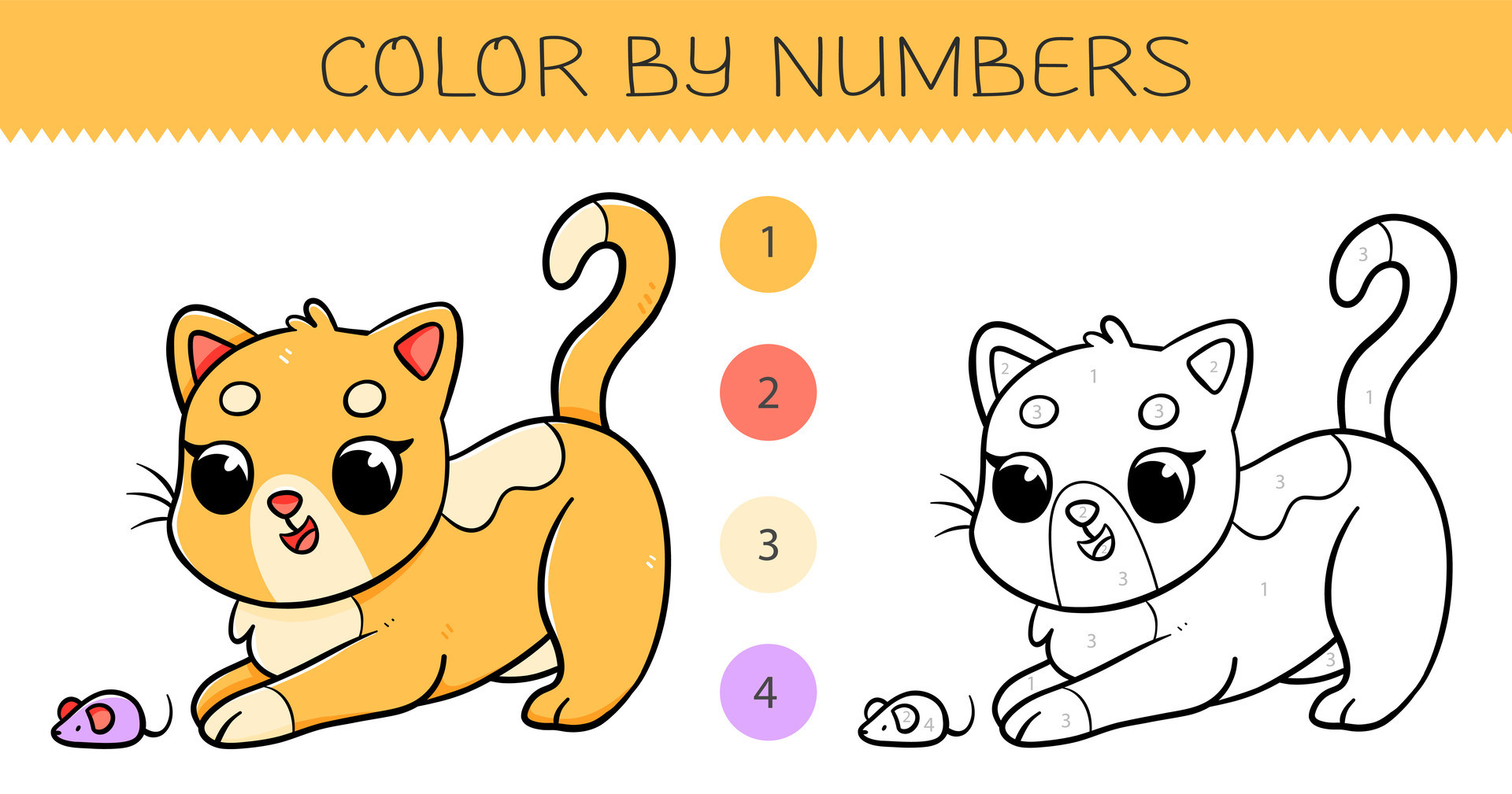 Color by numbers coloring book for kids with cute cat. Coloring page ...