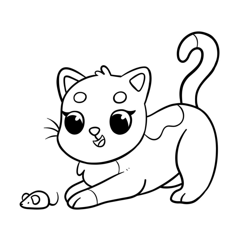 Cat coloring book for kids. Coloring page. Monochrome black and white illustration. Vector children's illustration