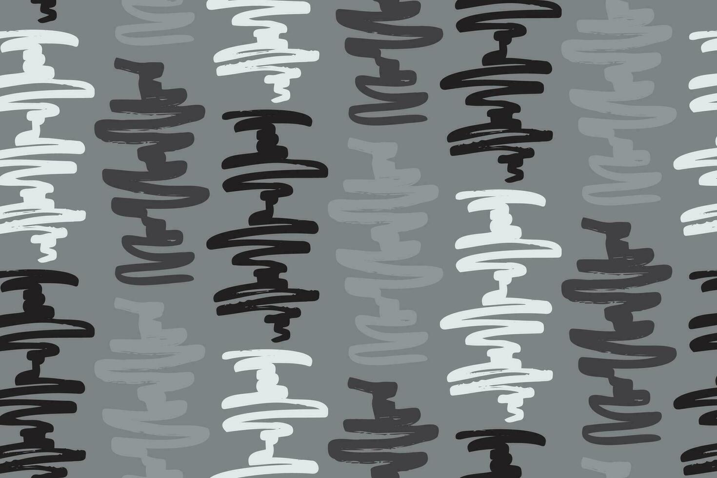Wavy doodle seamless pattern. Bold ink lines ornament. Hand drawn black rough brush drawing. Smears scribbles grunge style wrapping paper. Vintage textiles fabric 1960 s Vector illustrations