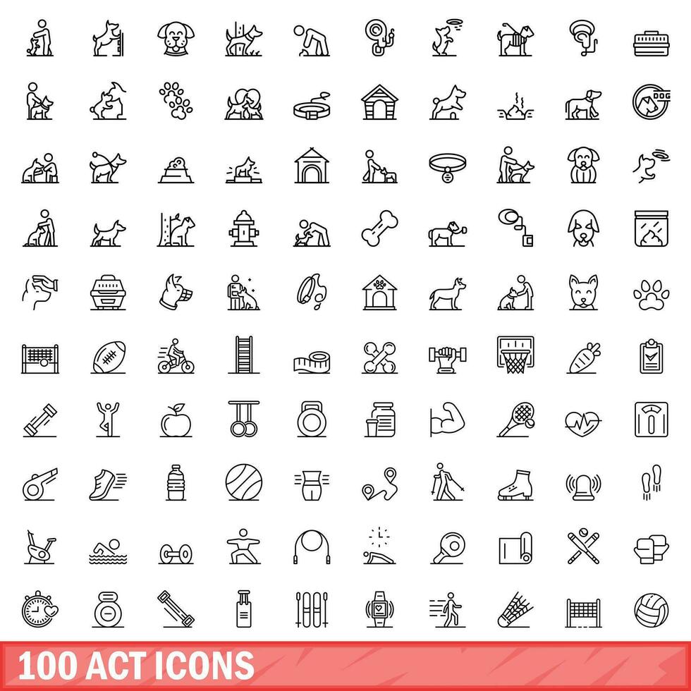 100 act icons set, outline style vector