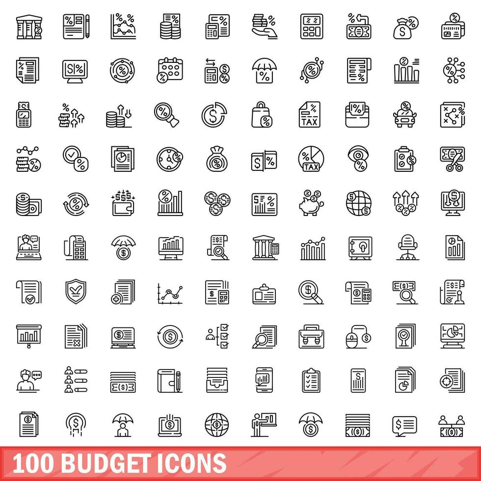 100 presupuesto íconos colocar, contorno estilo vector