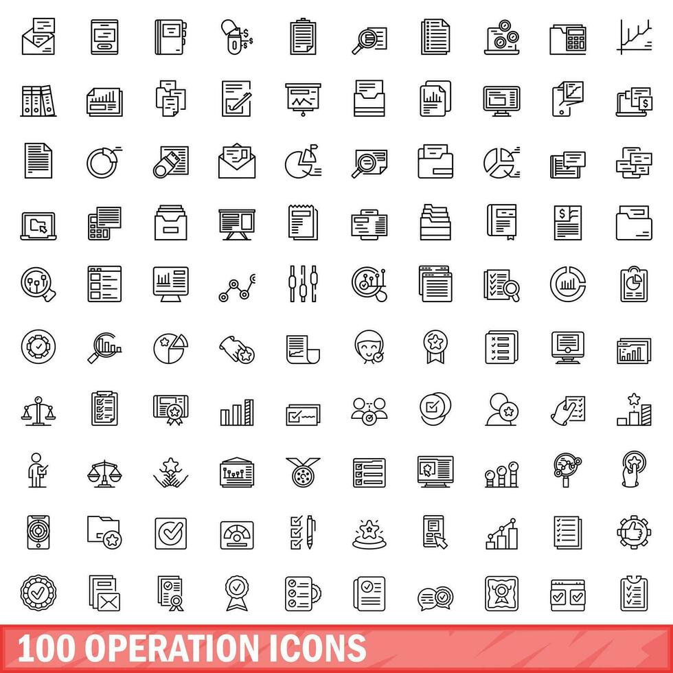 100 iconos de operación establecidos, estilo de esquema vector