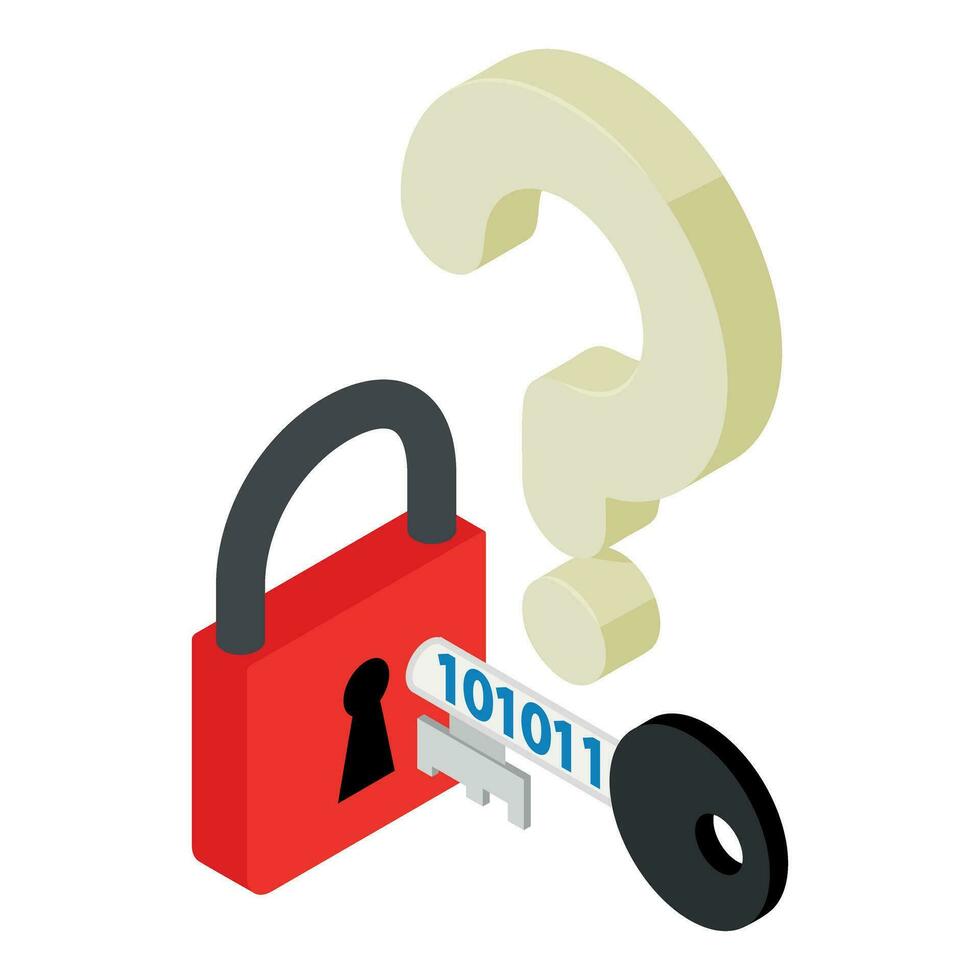 Data protection icon isometric vector. Key with binary code and closed padlock vector