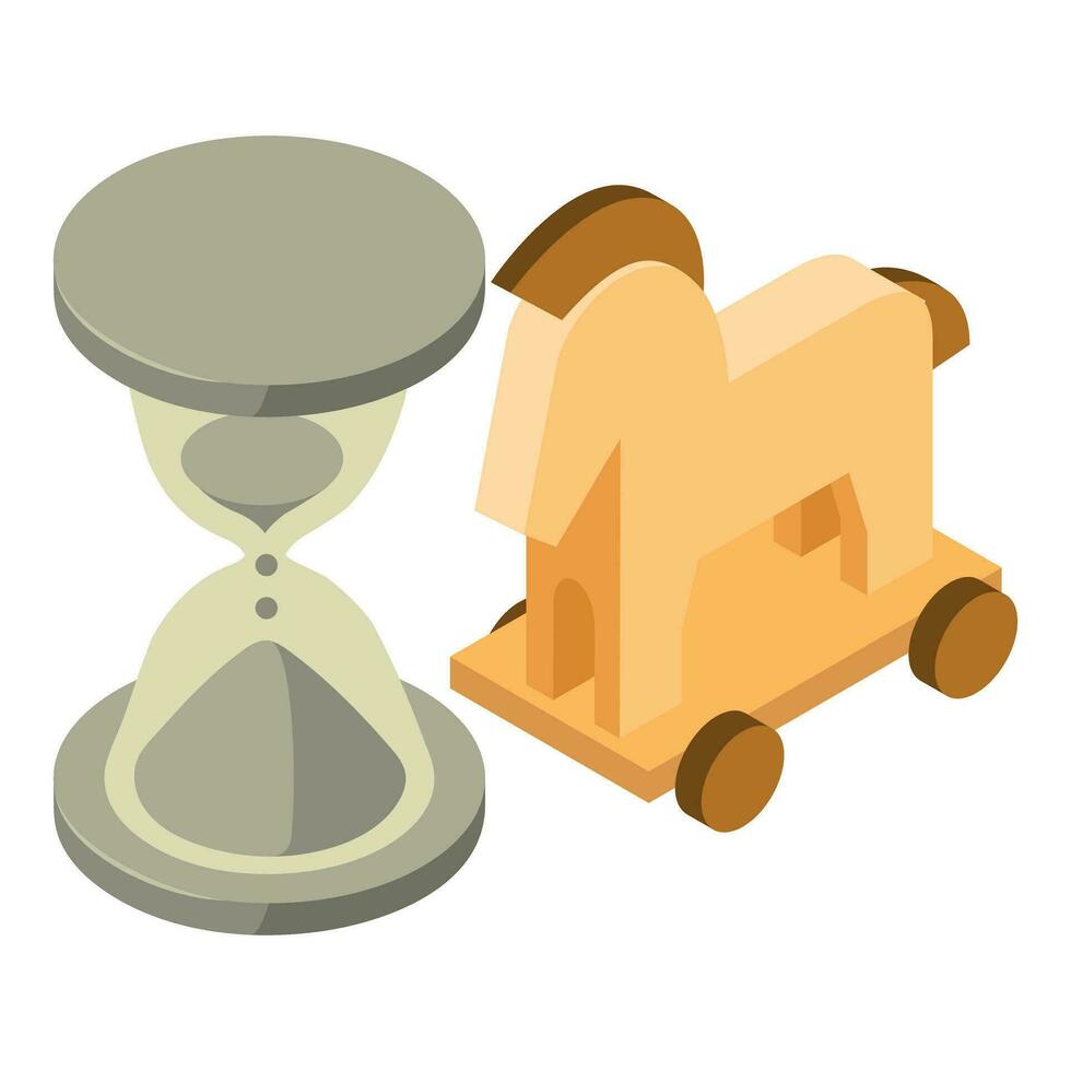 Trojan attack icon isometric vector. Trojan horse computer virus and sandglass vector