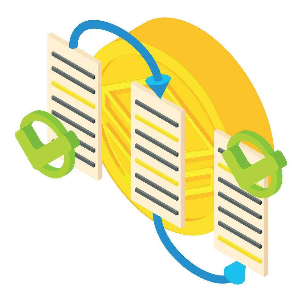 Ordered record icon isometric vector. Web page transition arrow and stratis coin vector