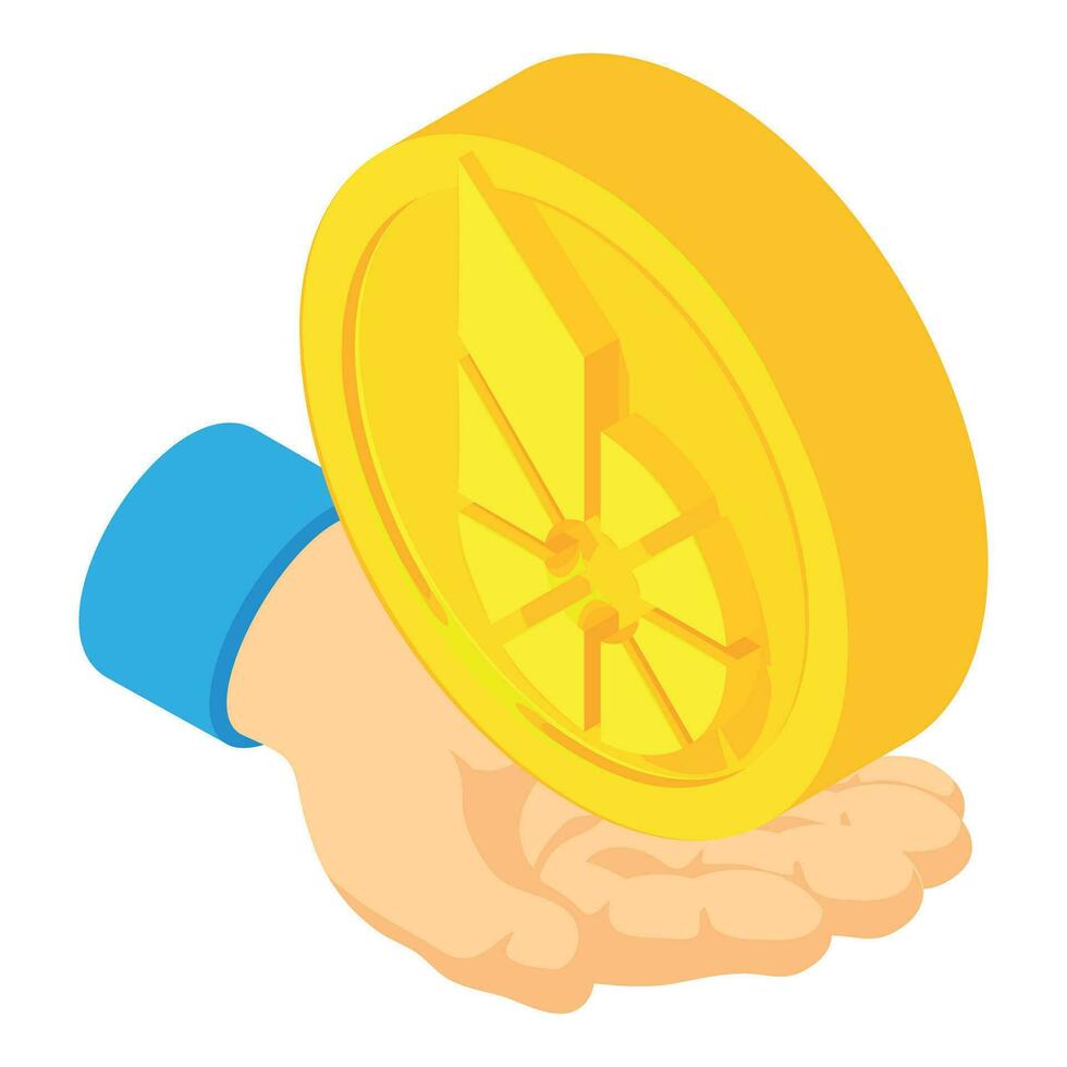Bitshares cryptocurrency icon isometric vector. Big bitshares coin in human hand vector