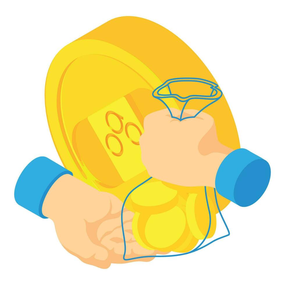 Omisego cryptocurrency icon isometric vector. Coin bag hand to hand omisego coin vector
