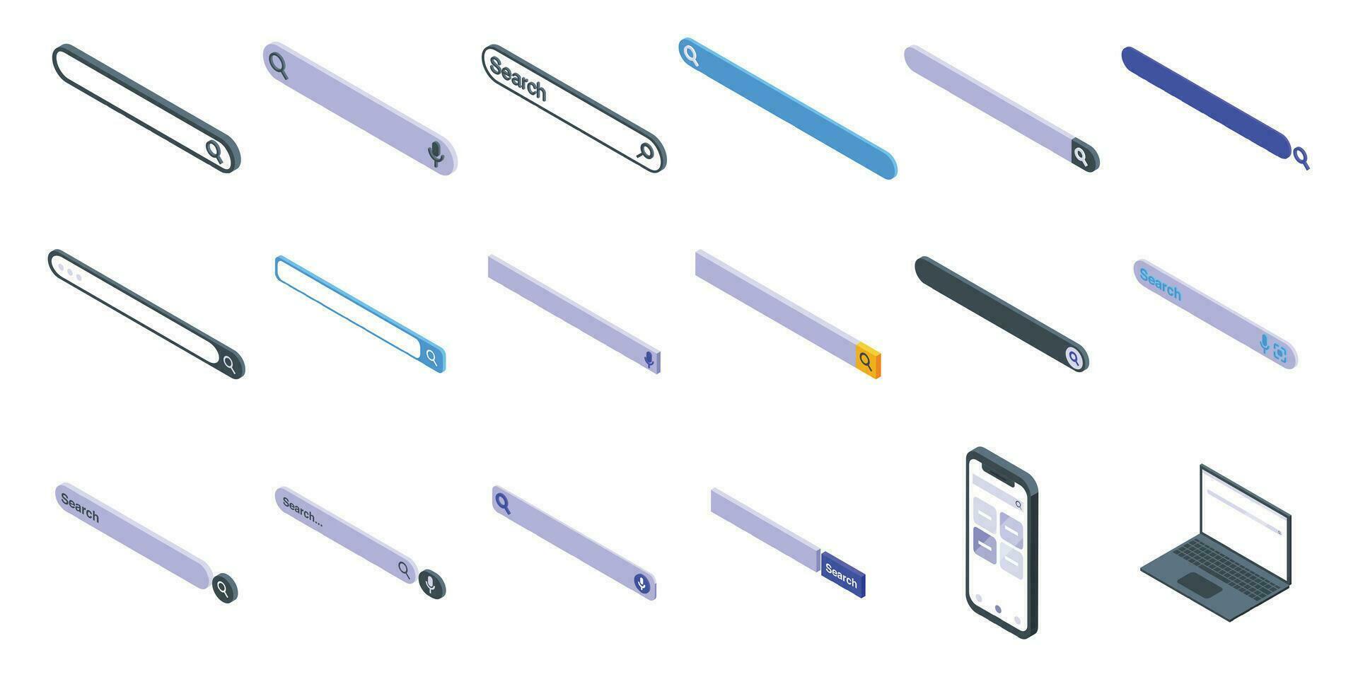 Search bar icons set isometric vector. Website button vector