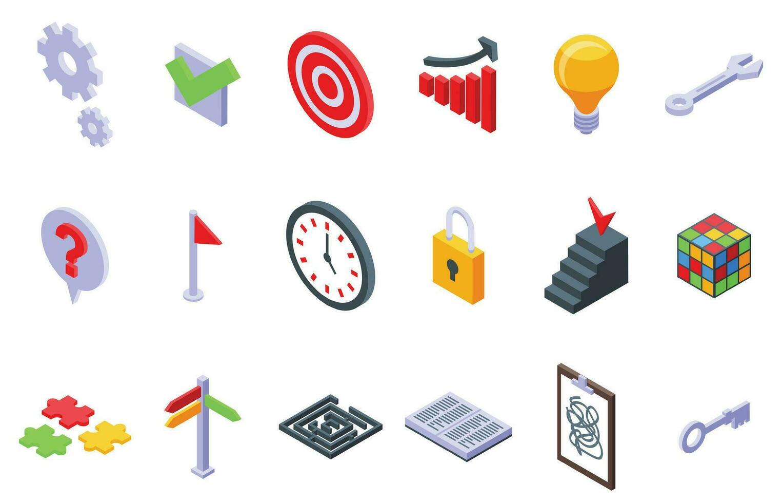 Problem-solving icons set isometric vector. Solution work vector