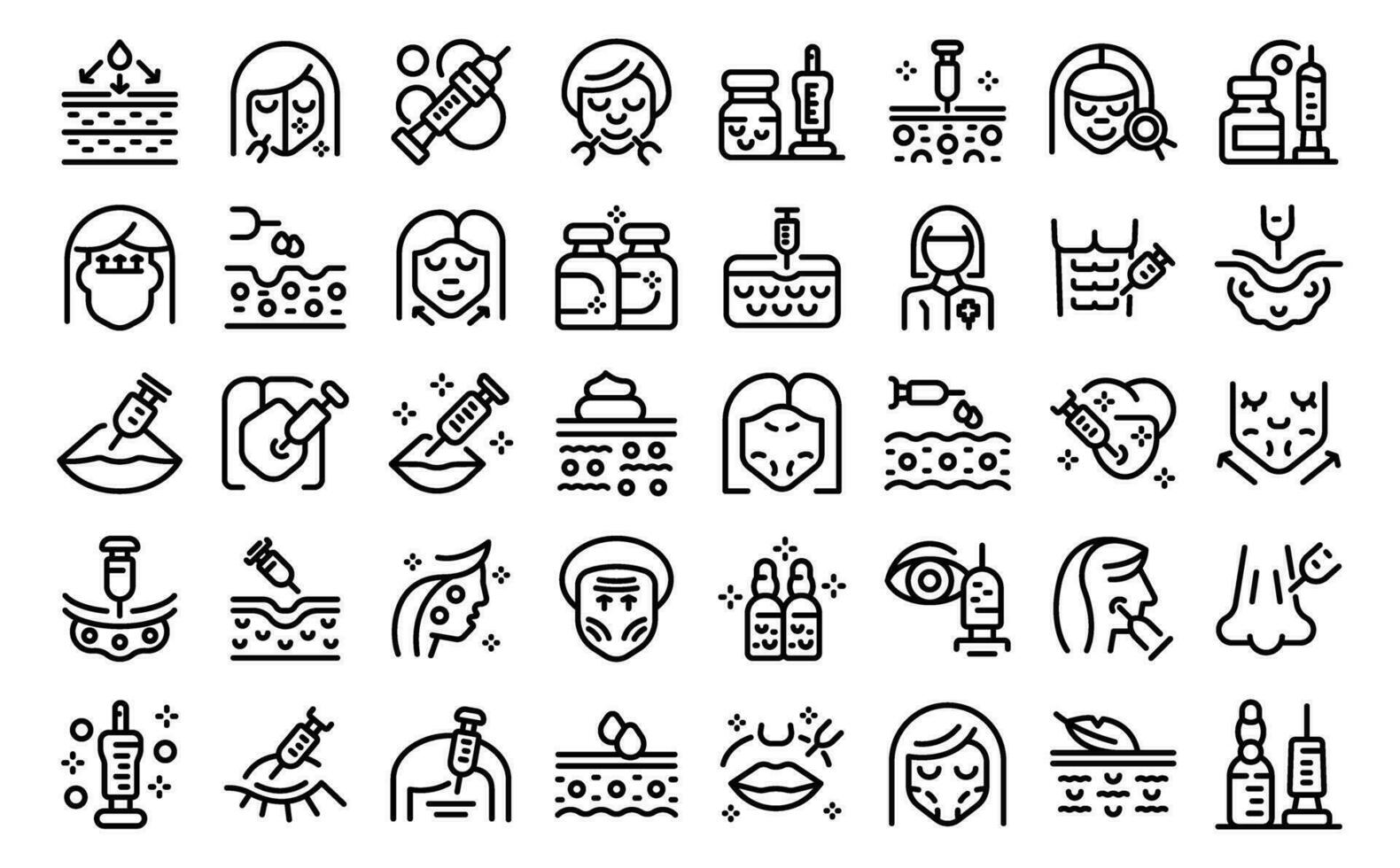 Botox icons set outline vector. Skin injection vector